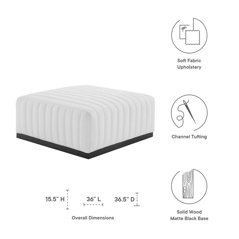 Conjure Channel Tufted Black White Linen Ottoman