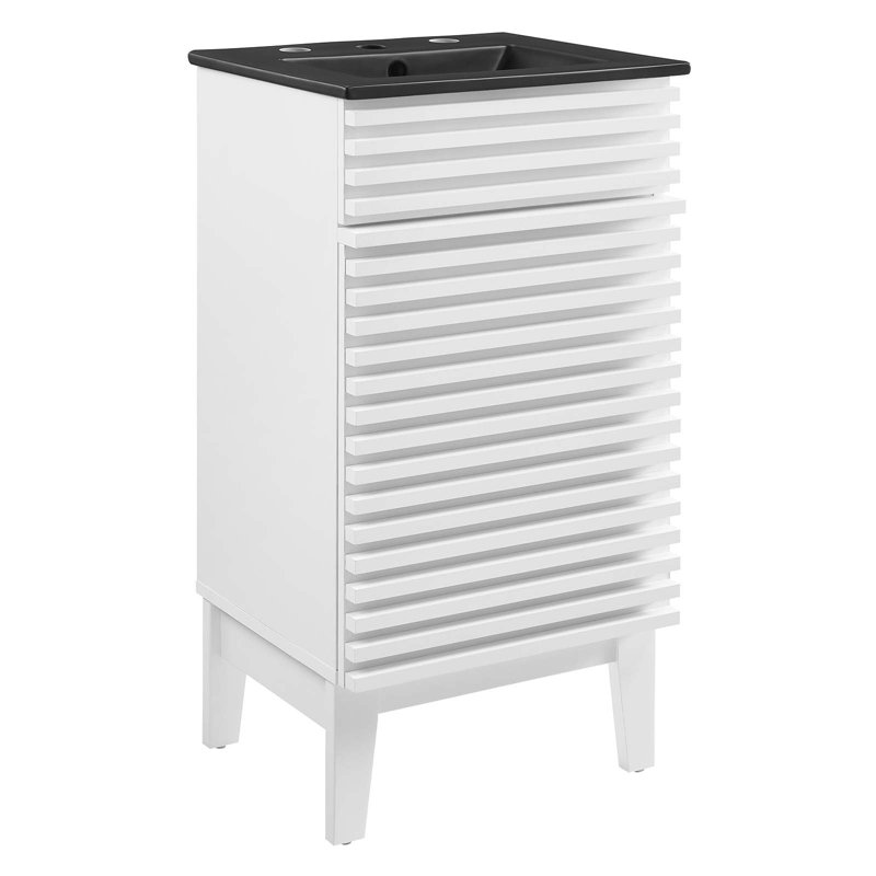 Render 18" White and Black Mid-Century Modern Bathroom Vanity