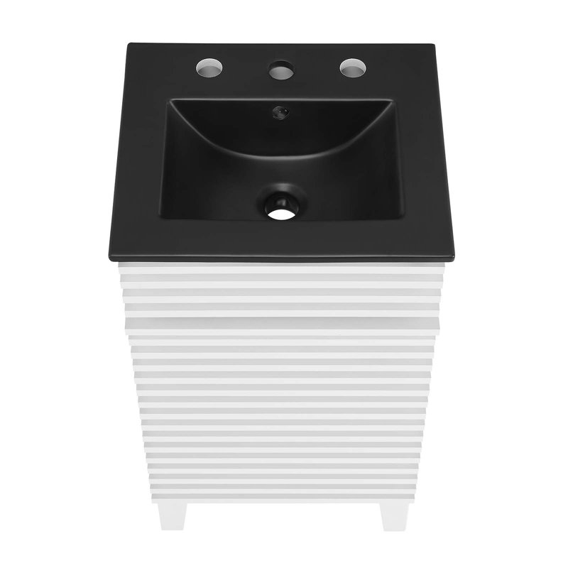 Render 18" White and Black Mid-Century Modern Bathroom Vanity