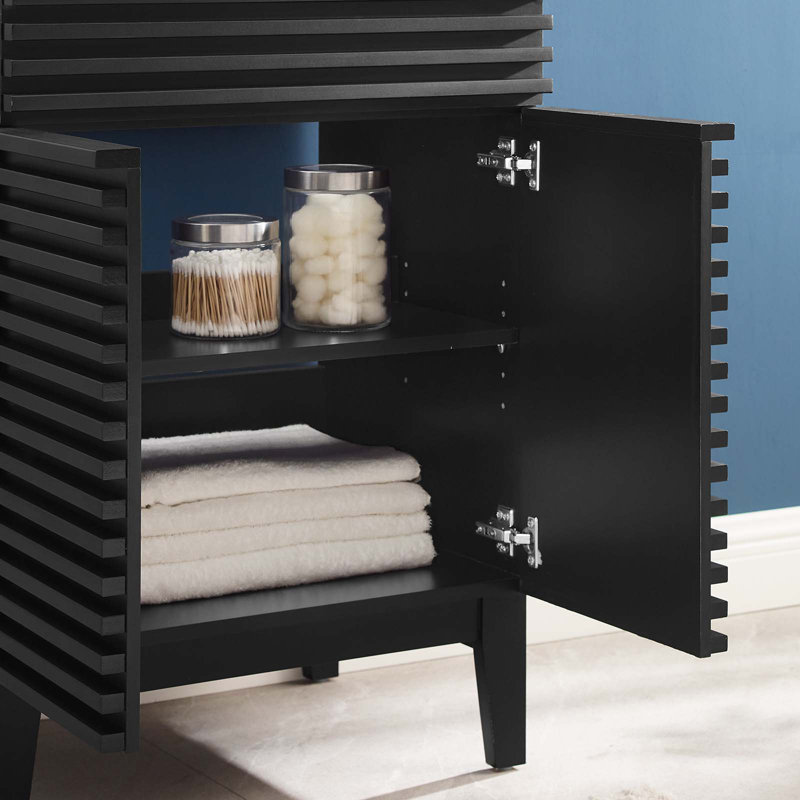 Black Wood Mid-Century Modern Bathroom Vanity