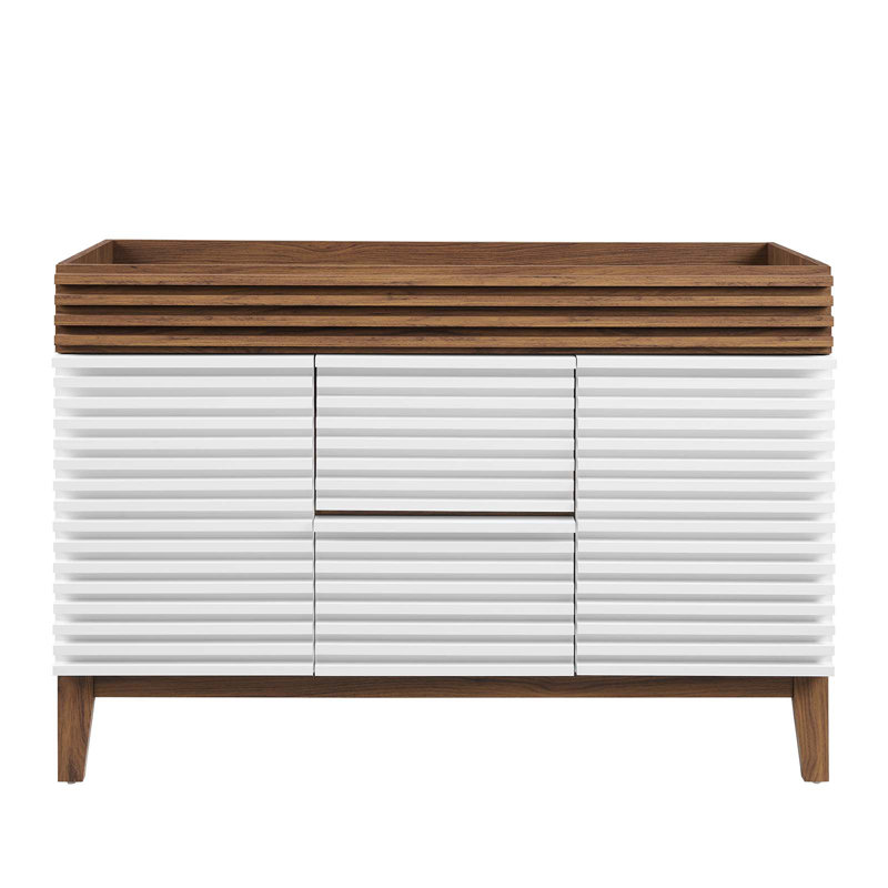 Render 47" White Walnut Mid-Century Modern Bathroom Vanity Base