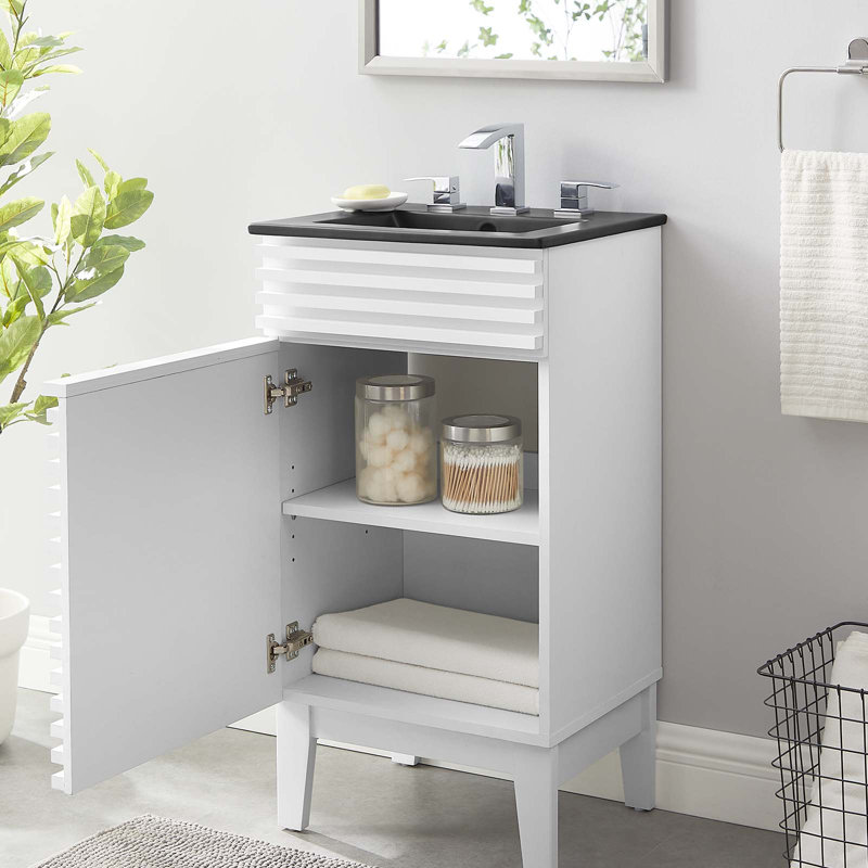 Render 18" White and Black Mid-Century Modern Bathroom Vanity