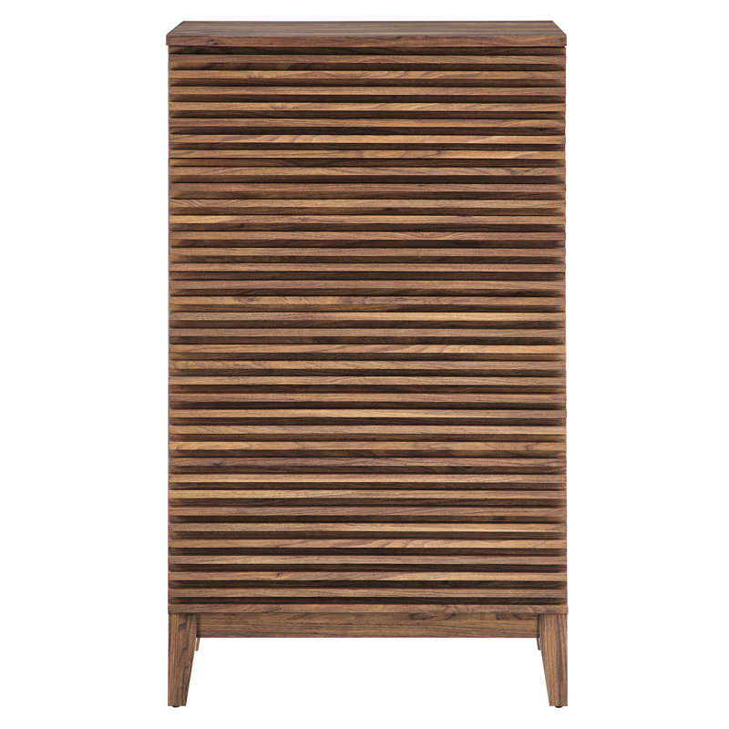 Mid-Century Walnut 5-Drawer Dresser Chest with Tapered Legs