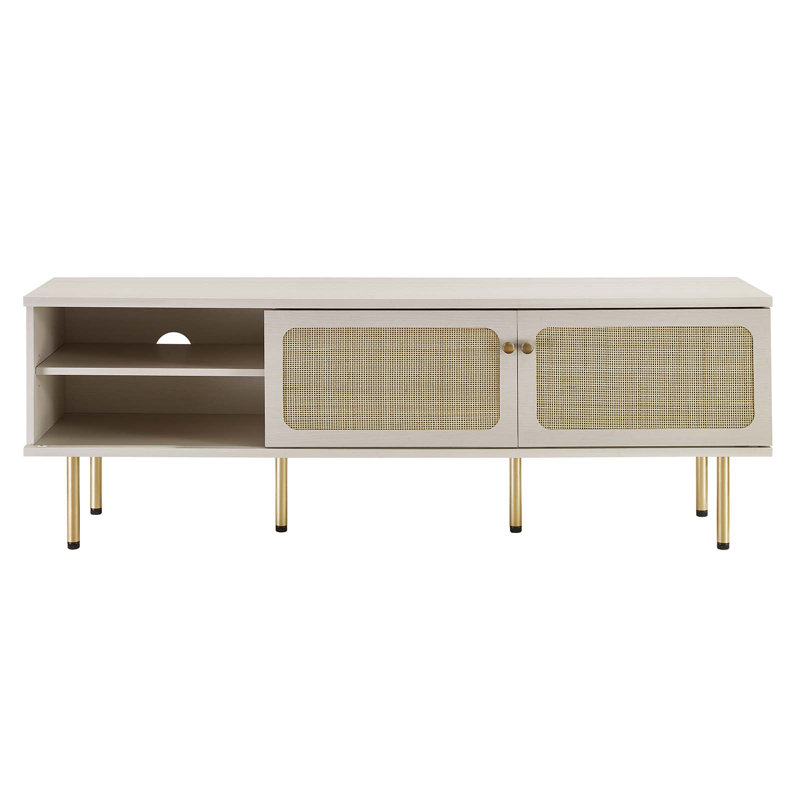 Cambria 60" White Rattan Weave TV Stand with Cabinet