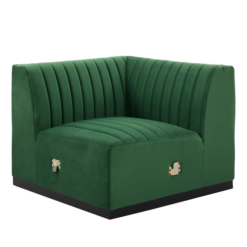 Elegant Black Emerald Velvet 5-Piece Sectional with Ottoman