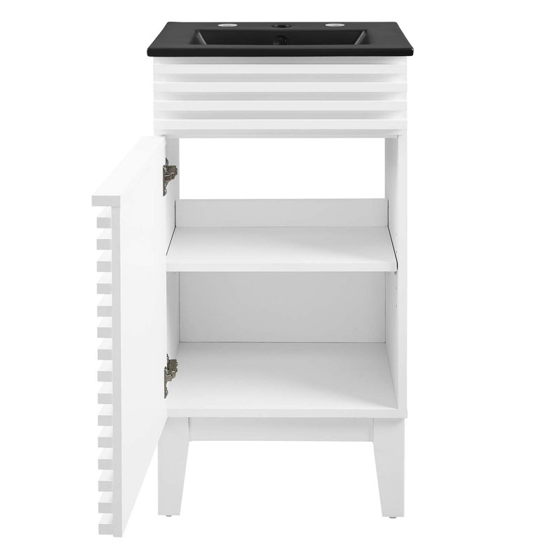 Render 18" White and Black Mid-Century Modern Bathroom Vanity