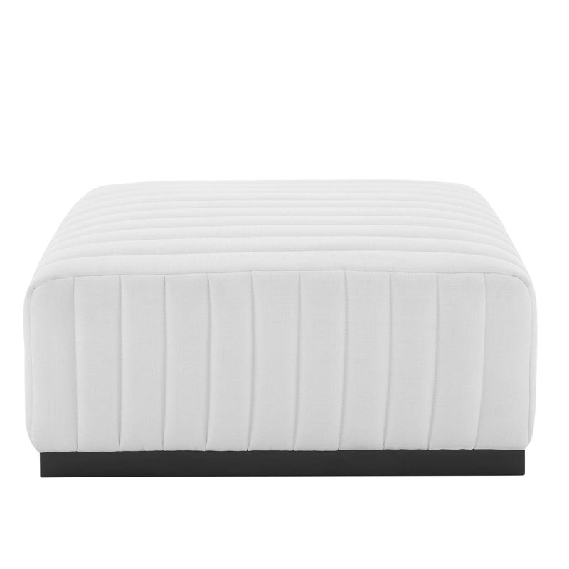 Conjure Channel Tufted Black White Linen Ottoman