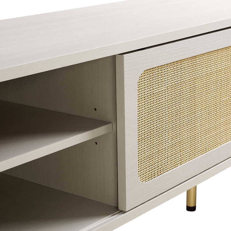 Cambria 60" White Rattan Weave TV Stand with Cabinet