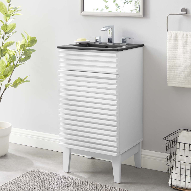 Render 18" White and Black Mid-Century Modern Bathroom Vanity