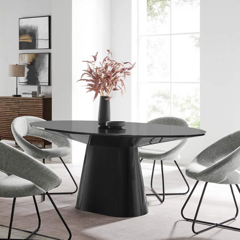 Black High Gloss Oval Dining Table for Six
