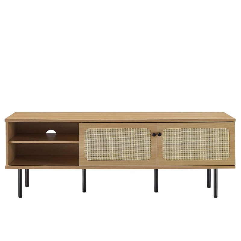 Cambria Natural Oak and Rattan 59" TV Stand with Cabinet