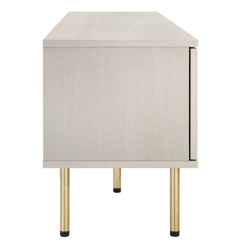 Cambria 60" White Rattan Weave TV Stand with Cabinet