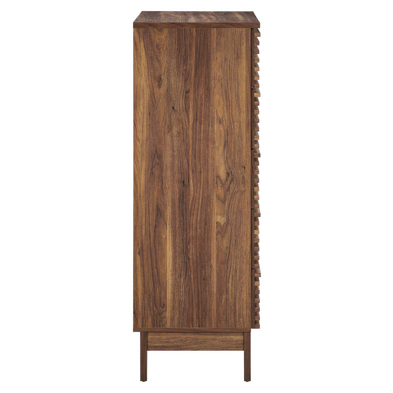 Mid-Century Walnut 5-Drawer Dresser Chest with Tapered Legs