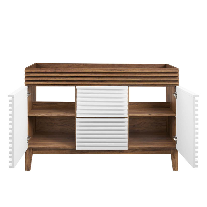 Render 47" White Walnut Mid-Century Modern Bathroom Vanity Base