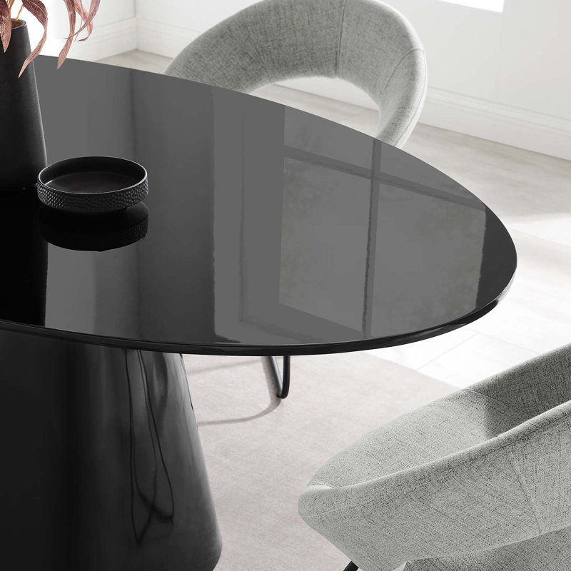 Black High Gloss Oval Dining Table for Six