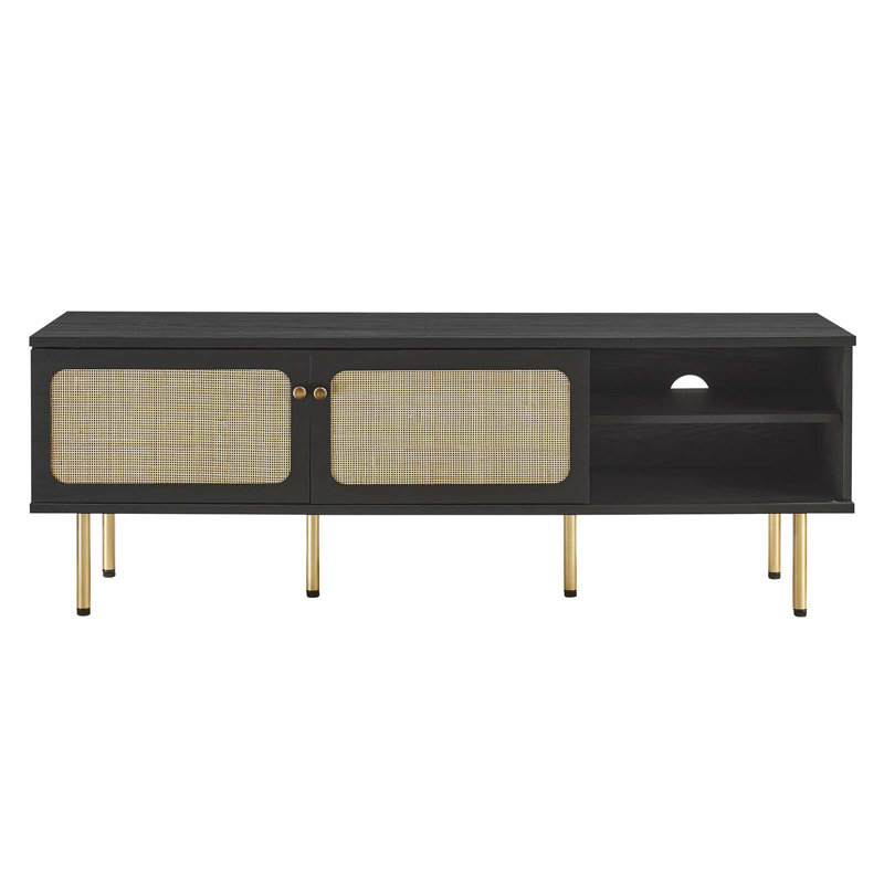 Cambria Black Rattan Weave 59" TV Stand with Cabinet