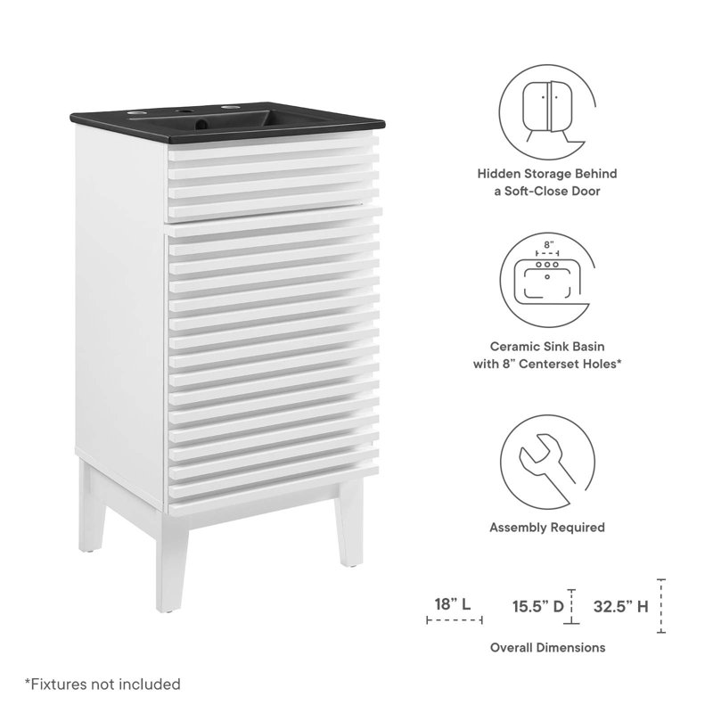 Render 18" White and Black Mid-Century Modern Bathroom Vanity