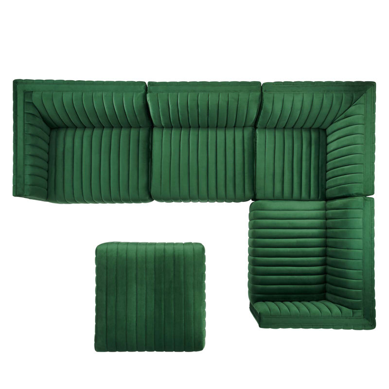 Elegant Black Emerald Velvet 5-Piece Sectional with Ottoman