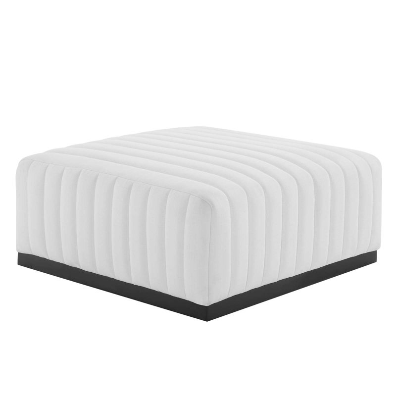 Conjure Channel Tufted Black White Linen Ottoman