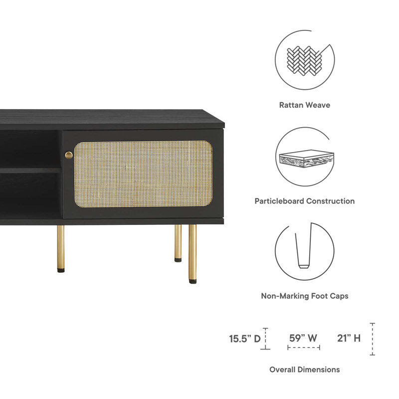 Cambria Black Rattan Weave 59" TV Stand with Cabinet