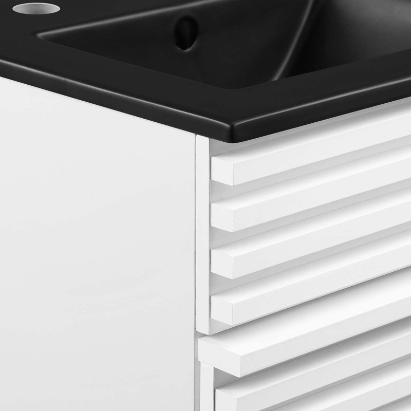 Render 18" White and Black Mid-Century Modern Bathroom Vanity