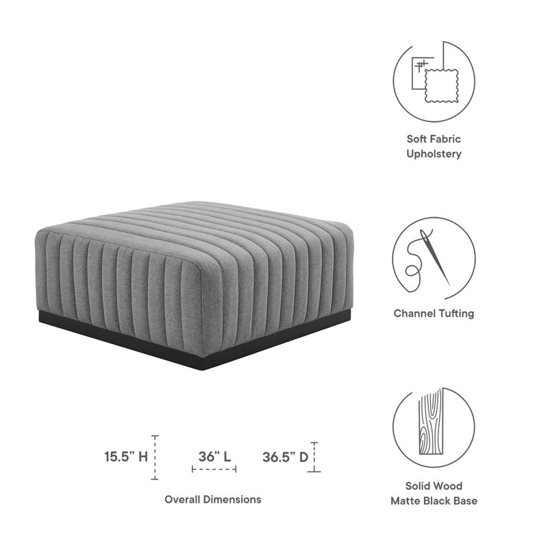 Vintage-Inspired Black Light Gray Linen Tufted Ottoman