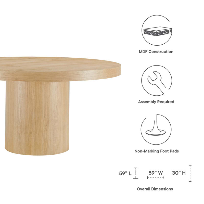 Sleek Oak 60" Round Wood Grain Dining Table for Six