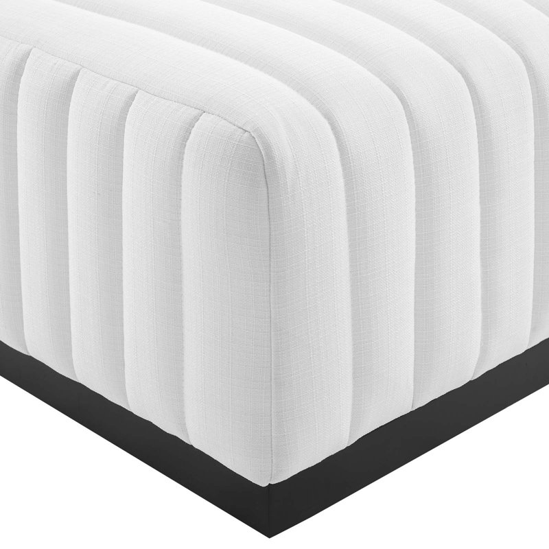 Conjure Channel Tufted Black White Linen Ottoman