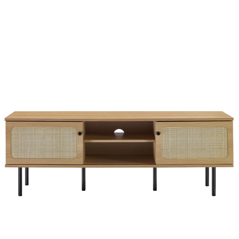 Cambria Natural Oak and Rattan 59" TV Stand with Cabinet