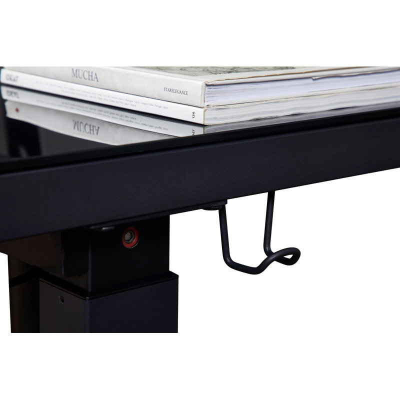 48" Black Glass Electric Height Adjustable Standing Desk with Drawer