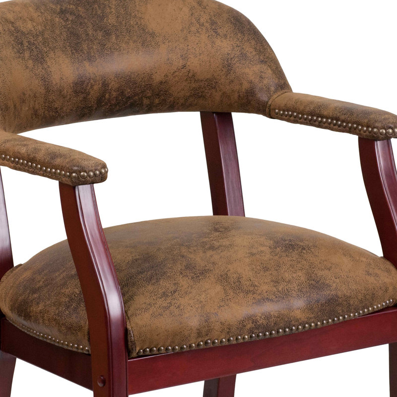 Elegant Bomber Jacket Brown Microfiber Conference Chair with Brass Accents