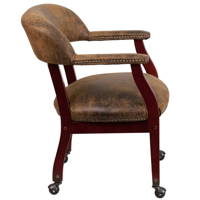 Elegant Bomber Jacket Brown Microfiber Conference Chair with Brass Accents