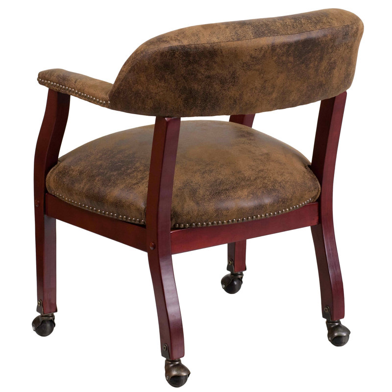 Elegant Bomber Jacket Brown Microfiber Conference Chair with Brass Accents