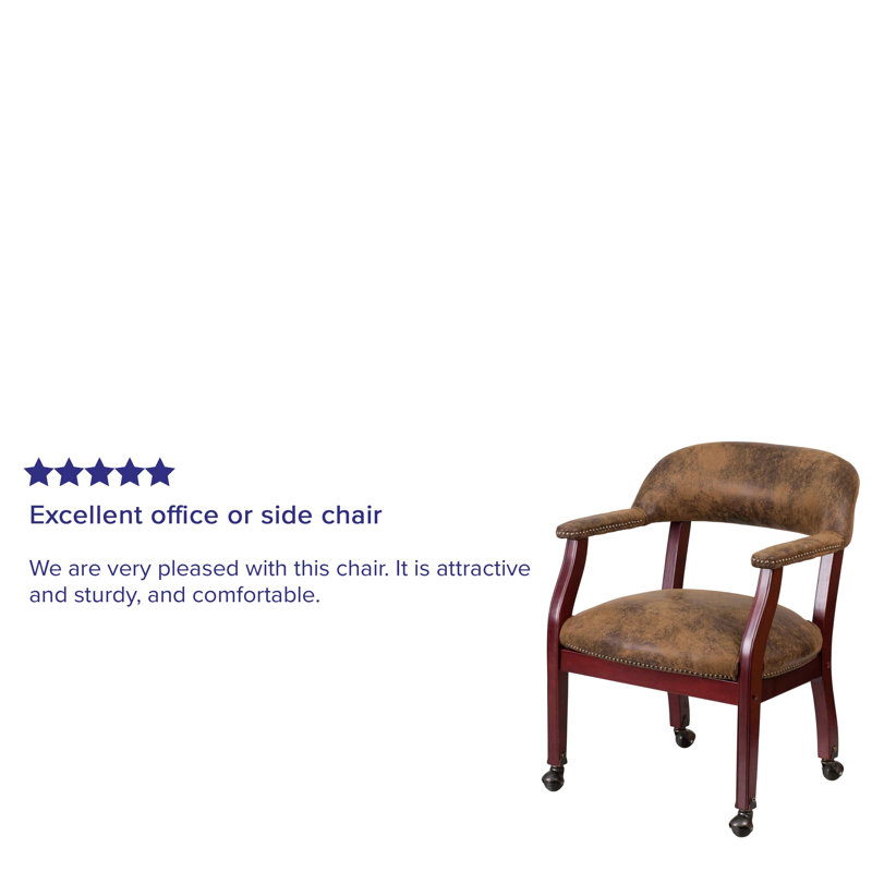Elegant Bomber Jacket Brown Microfiber Conference Chair with Brass Accents