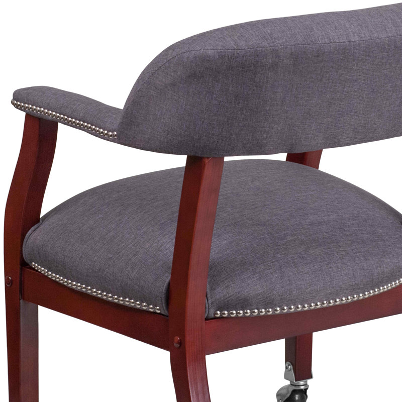 Gray Fabric and Wood Conference Chair with Casters