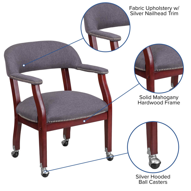 Gray Fabric and Wood Conference Chair with Casters