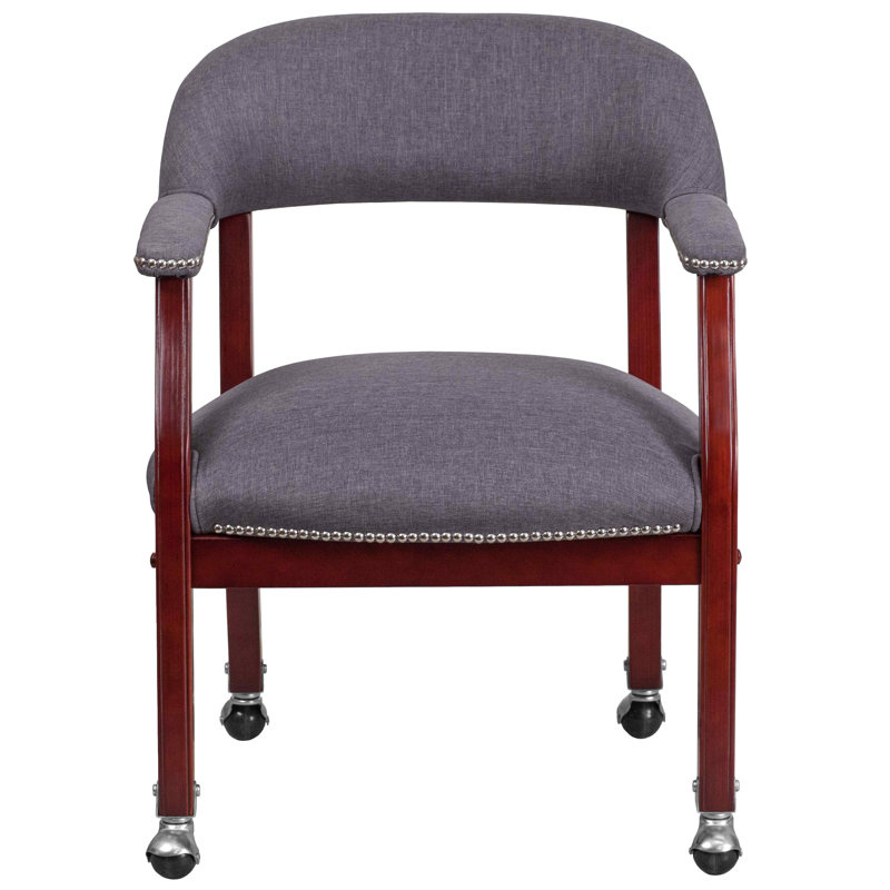Gray Fabric and Wood Conference Chair with Casters