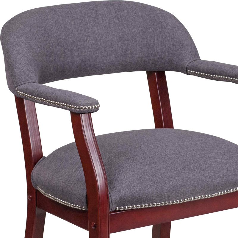 Gray Fabric and Wood Conference Chair with Casters
