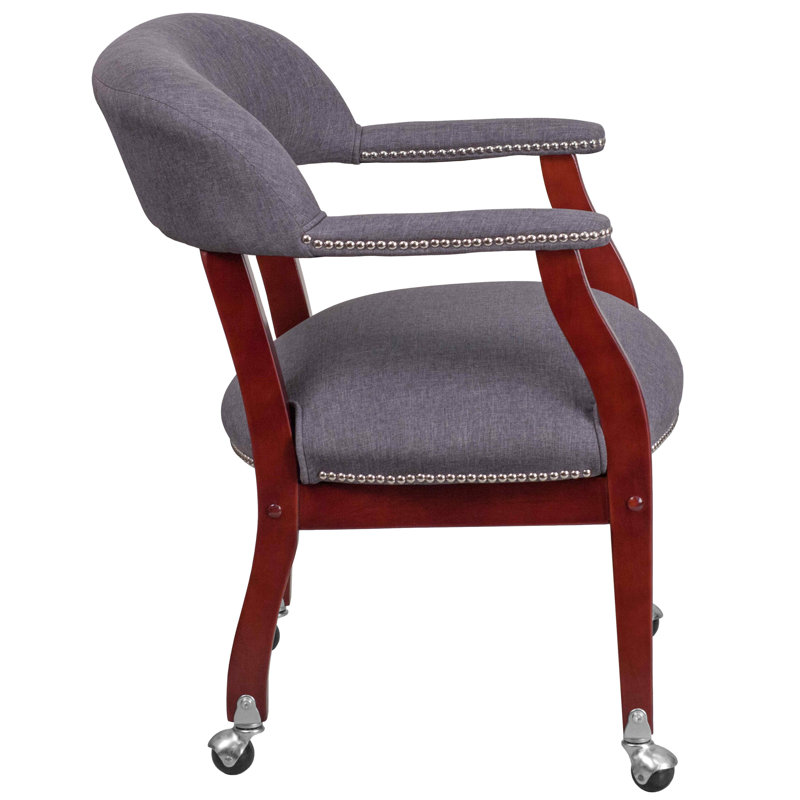 Gray Fabric and Wood Conference Chair with Casters
