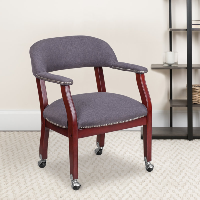 Gray Fabric and Wood Conference Chair with Casters
