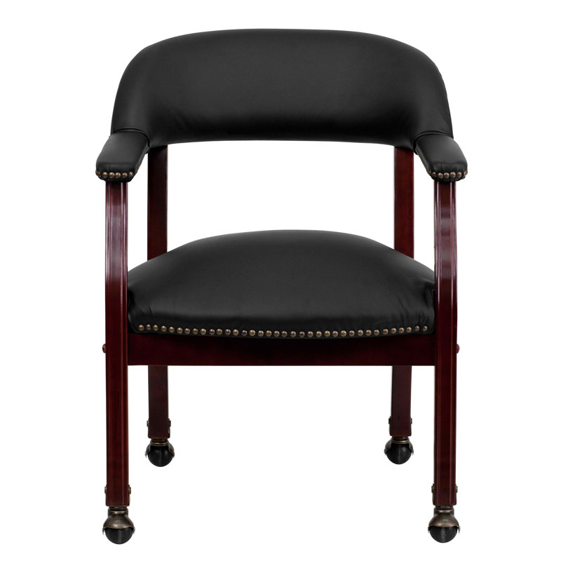 Black Leather Mid-Back Conference Chair with Wood Frame