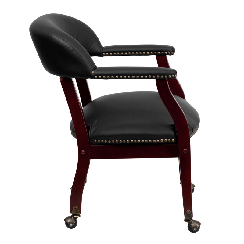 Black Leather Mid-Back Conference Chair with Wood Frame