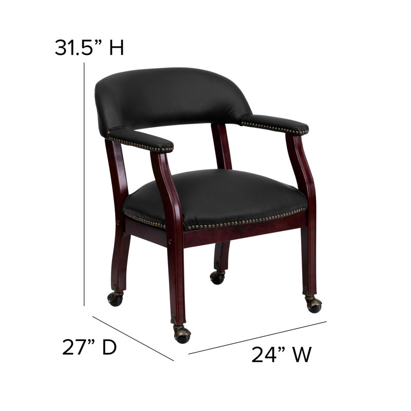 Black Leather Mid-Back Conference Chair with Wood Frame
