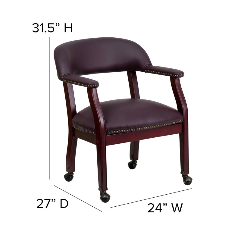 Elegant Burgundy LeatherSoft Traditional Office Armchair with Brass Accents