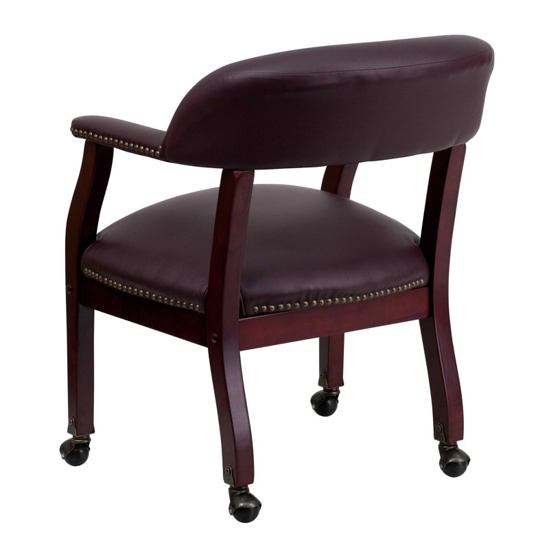 Elegant Burgundy LeatherSoft Traditional Office Armchair with Brass Accents