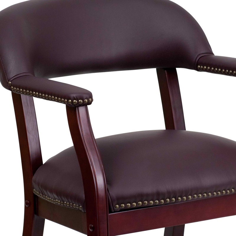 Elegant Burgundy LeatherSoft Traditional Office Armchair with Brass Accents