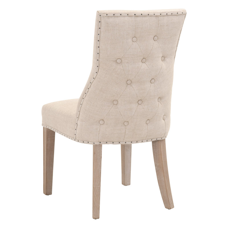 Bisque French Linen Upholstered Arm Chair with Natural Gray Wood