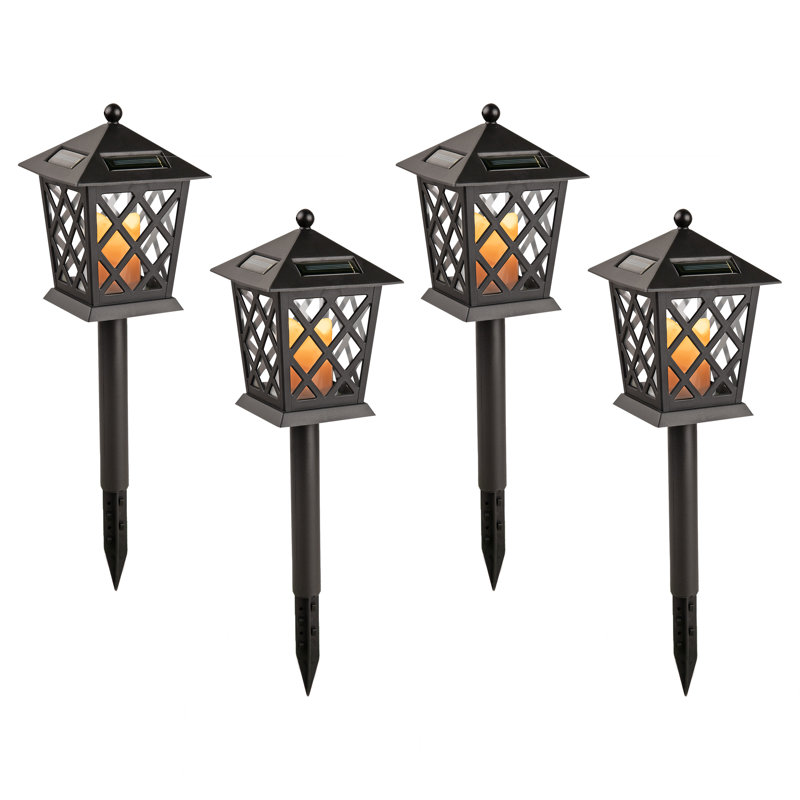 16" Tall Black Solar Powered LED Pathway Light Set