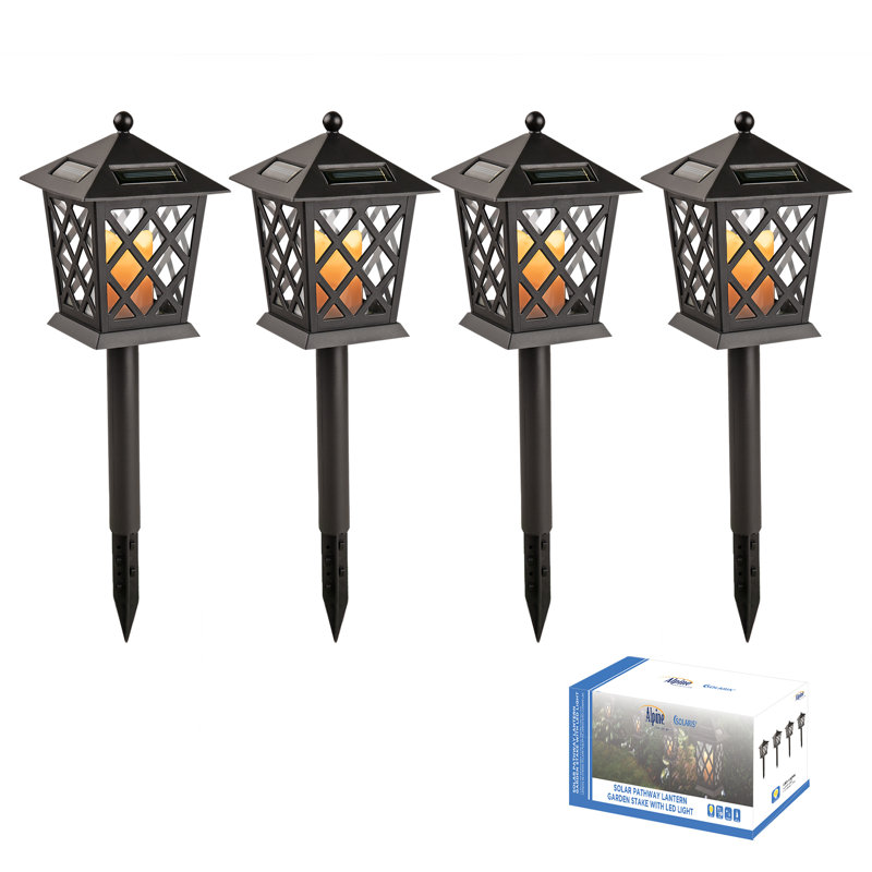16" Tall Black Solar Powered LED Pathway Light Set