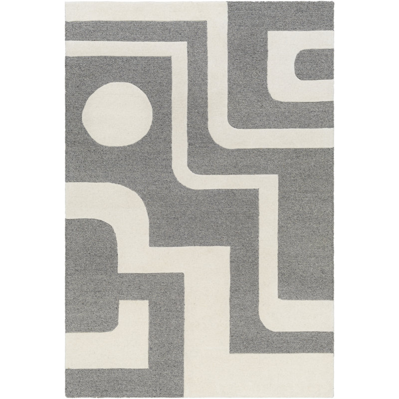Gray and White Geometric Wool 5' x 7' Rug